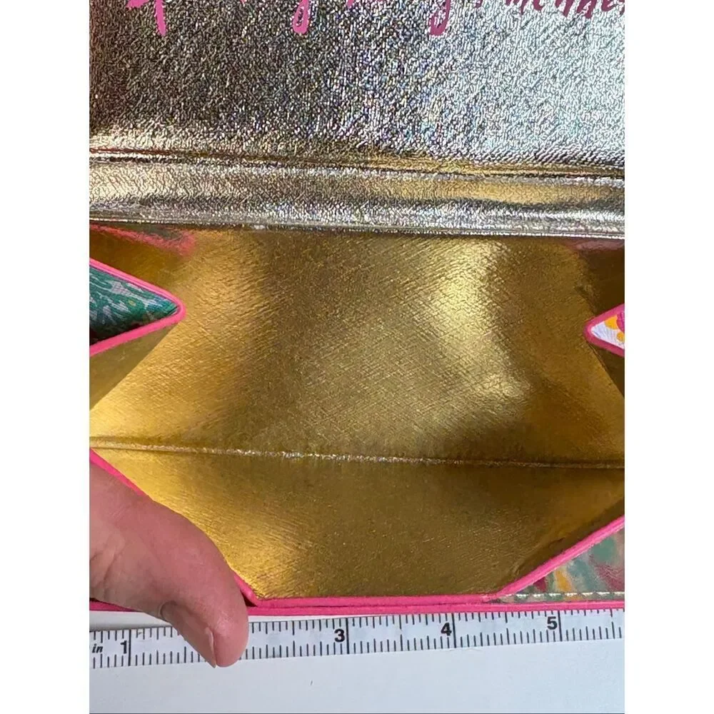 Lilly Pulitzer Envelope Wallet Clutch Tropical Print Pink Blue Green Gold